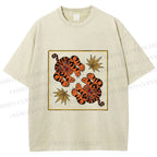 Unisex Two Funny Tigers Printed Washed Tee