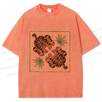 Unisex Two Funny Tigers Printed Washed Tee