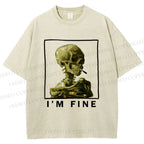 Unisex Skeleton Says Im Fine Printed Washed Tee