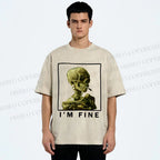 Unisex Skeleton Says Im Fine Printed Washed Tee