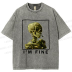 Unisex Skeleton Says Im Fine Printed Washed Tee