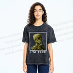 Unisex Skeleton Says Im Fine Printed Washed Tee