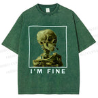 Unisex Skeleton Says Im Fine Printed Washed Tee