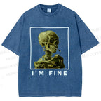 Unisex Skeleton Says Im Fine Printed Washed Tee