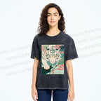 Unisex Oriental White Tiger Art Printed Washed Tee