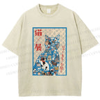 Unisex Japanese Cat Exhibition Collage Poster Printed Washed Tee