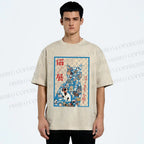 Unisex Japanese Cat Exhibition Collage Poster Printed Washed Tee