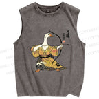 Unisex Goose In Kimono With Bow Printed Washed Tank Top