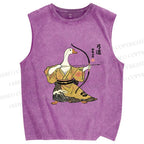 Unisex Goose In Kimono With Bow Printed Washed Tank Top