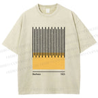 Unisex Bauhaus Geometric Lines Printed Washed Tee