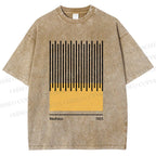 Unisex Bauhaus Geometric Lines Printed Washed Tee