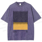 Unisex Bauhaus Geometric Lines Printed Washed Tee