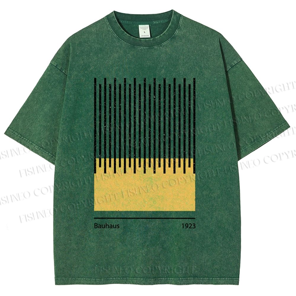 Unisex Bauhaus Geometric Lines Printed Washed Tee
