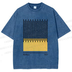 Unisex Bauhaus Geometric Lines Printed Washed Tee