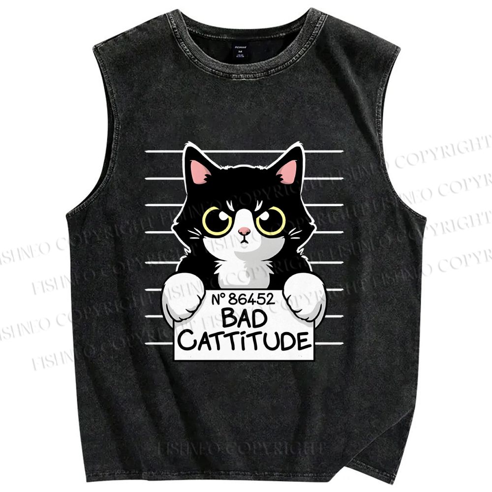 Unisex Bad Cat Printed Washed Tank Top