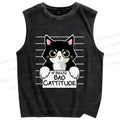 Unisex Bad Cat Printed Washed Tank Top