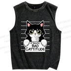 Unisex Bad Cat Printed Washed Tank Top