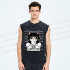 Unisex Bad Cat Printed Washed Tank Top