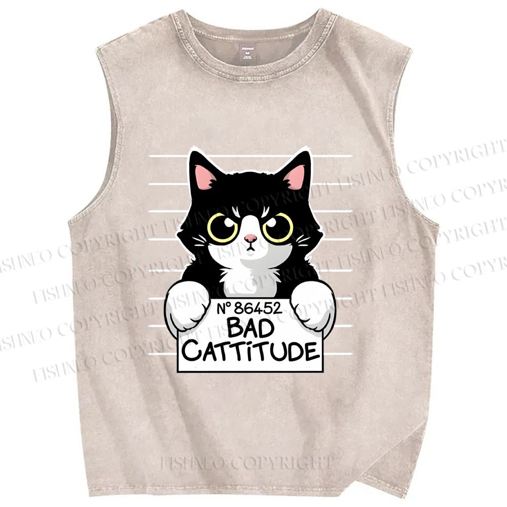 Unisex Bad Cat Printed Washed Tank Top