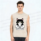 Unisex Bad Cat Printed Washed Tank Top