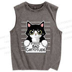 Unisex Bad Cat Printed Washed Tank Top