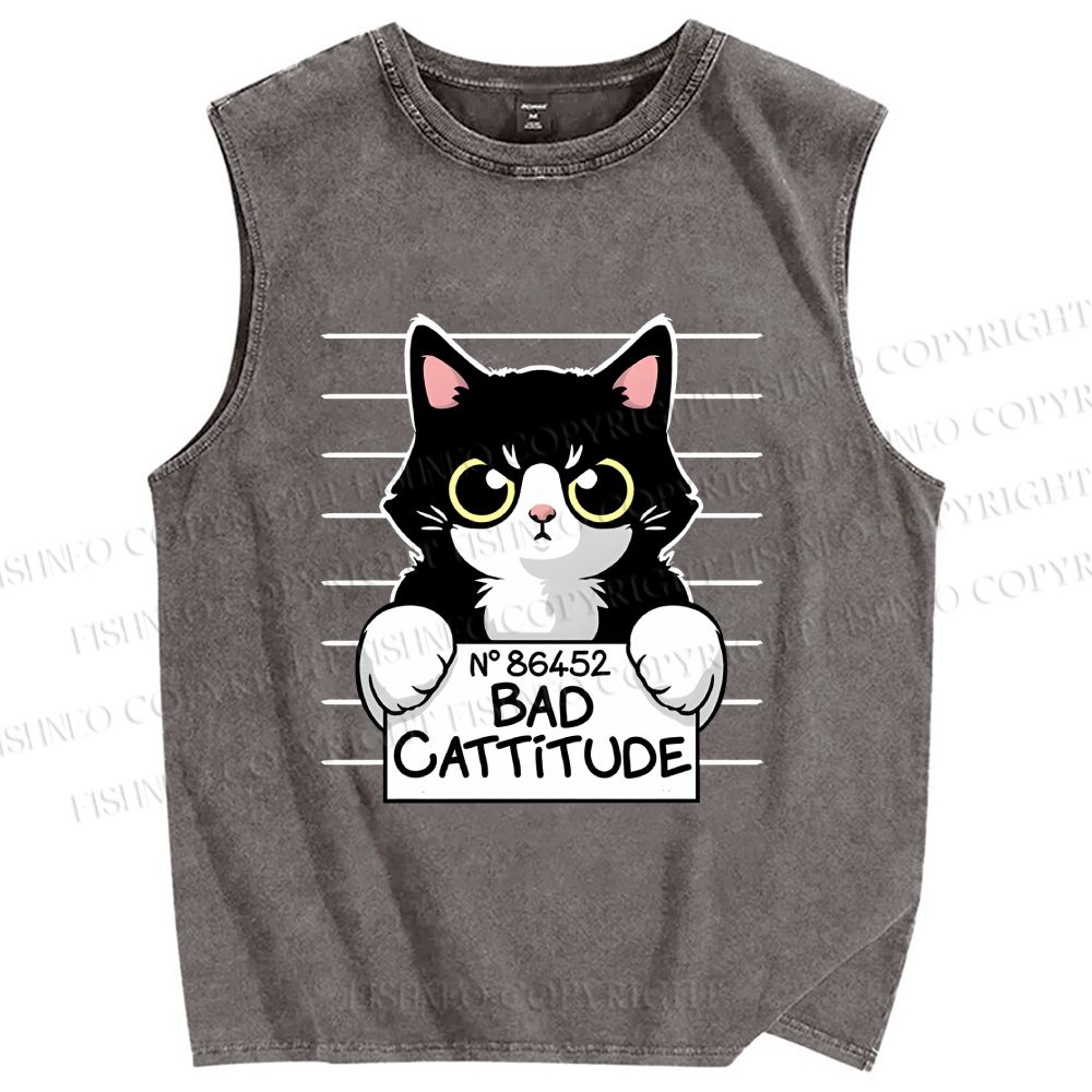 Unisex Bad Cat Printed Washed Tank Top