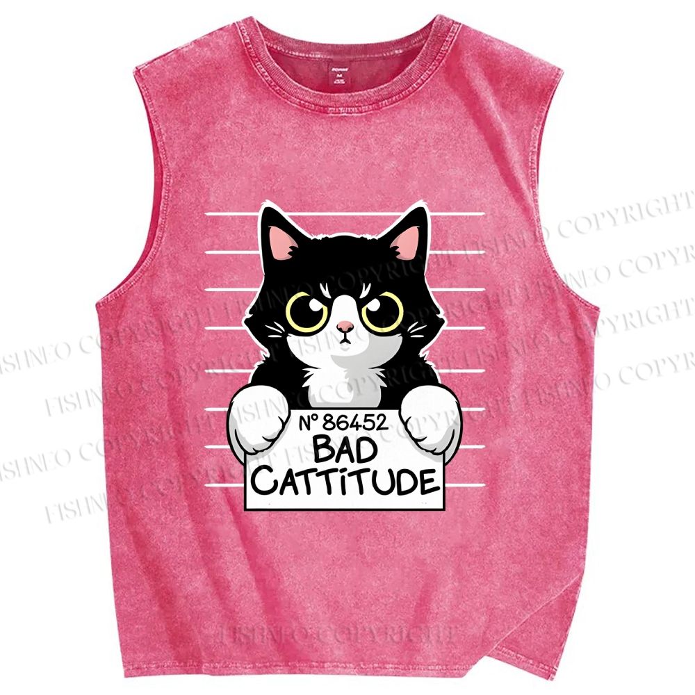 Unisex Bad Cat Printed Washed Tank Top