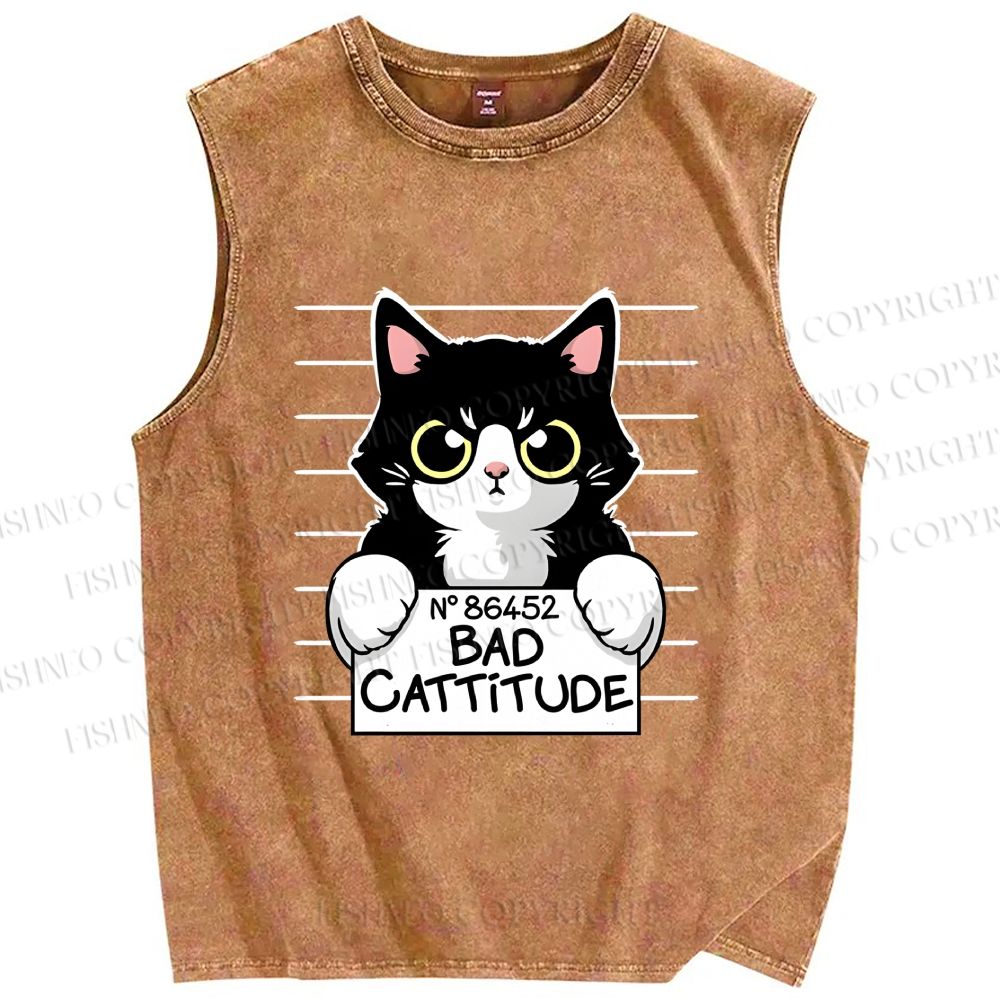 Unisex Bad Cat Printed Washed Tank Top