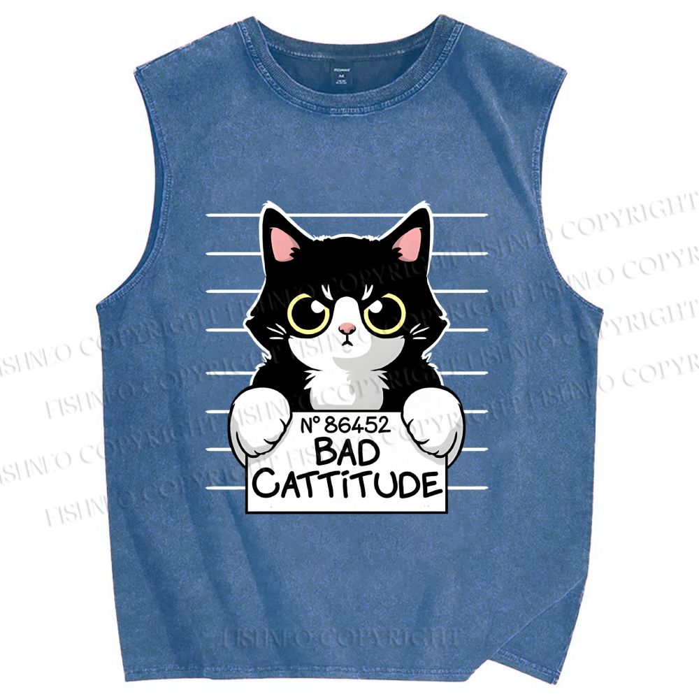 Unisex Bad Cat Printed Washed Tank Top