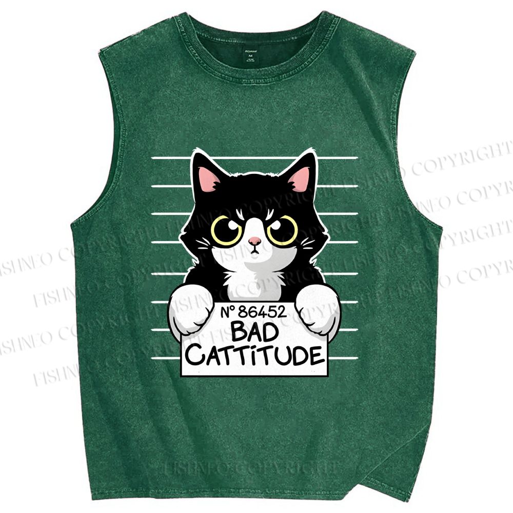 Unisex Bad Cat Printed Washed Tank Top
