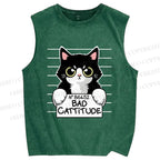 Unisex Bad Cat Printed Washed Tank Top