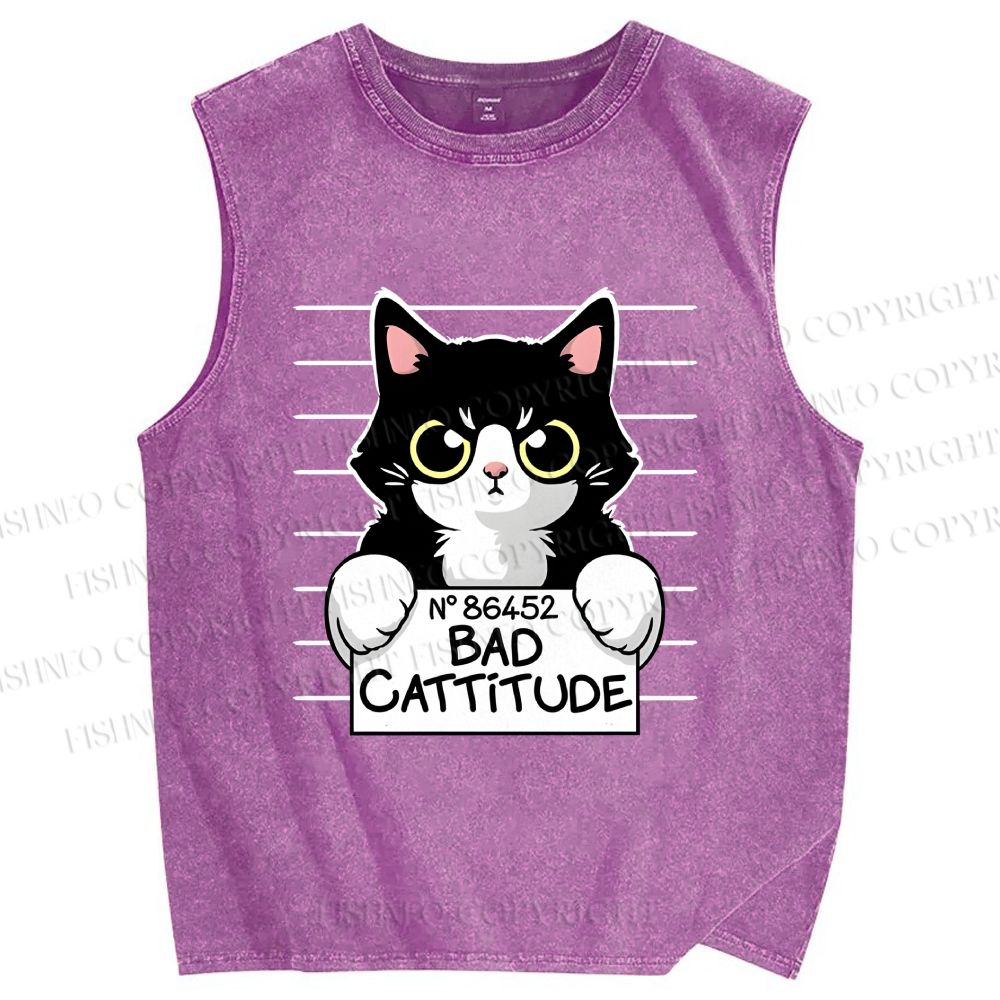 Unisex Bad Cat Printed Washed Tank Top