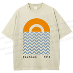 Unisex Bauhaus Waves Sunrise Printed Washed Tee