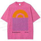 Unisex Bauhaus Waves Sunrise Printed Washed Tee