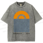 Unisex Bauhaus Waves Sunrise Printed Washed Tee