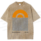 Unisex Bauhaus Waves Sunrise Printed Washed Tee