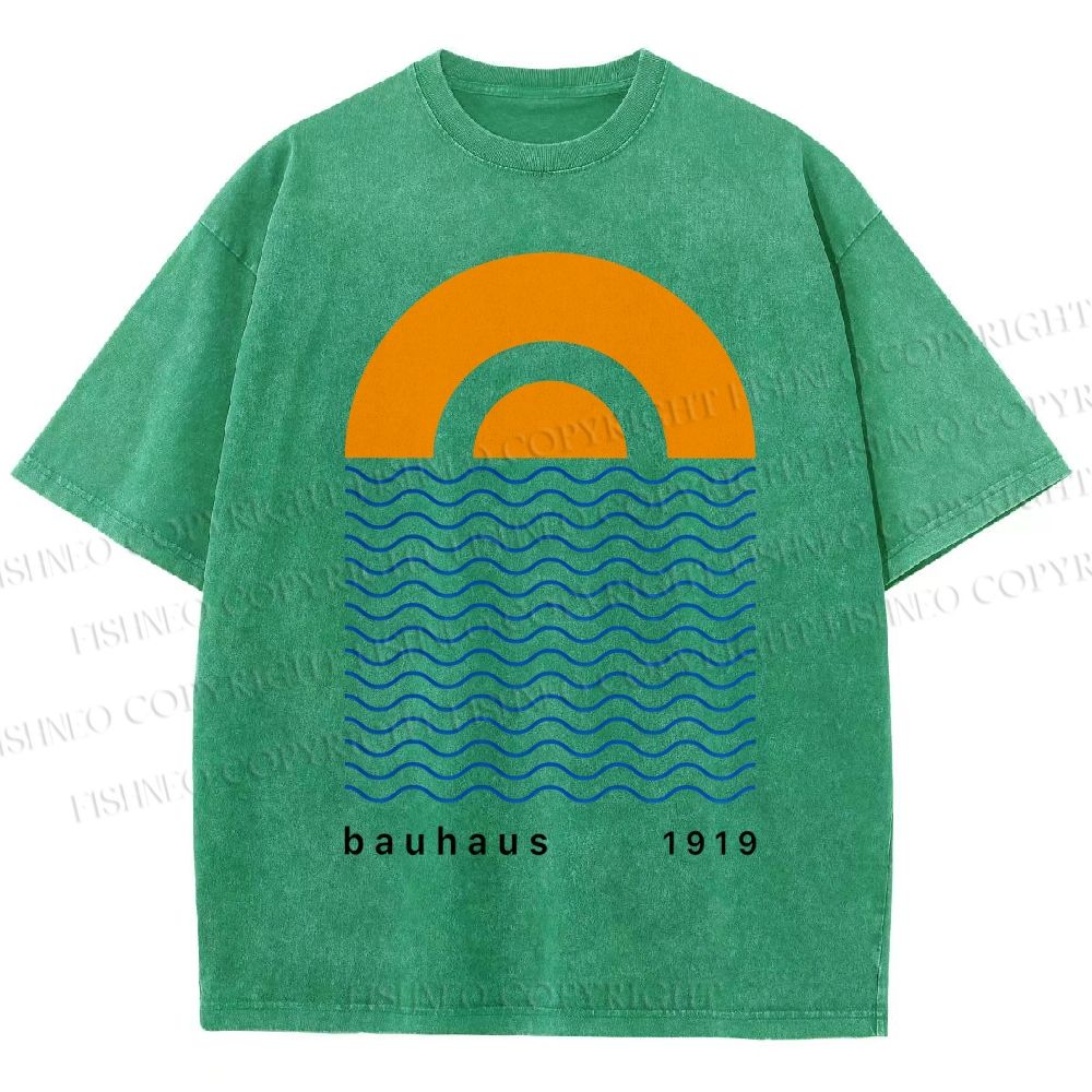 Unisex Bauhaus Waves Sunrise Printed Washed Tee