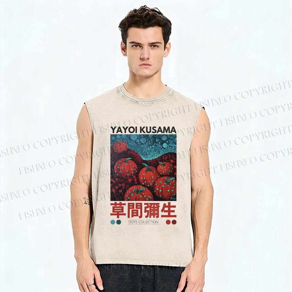 Unisex Yayoi Kusama Dots Pumpkin Printed Washed Tank Top