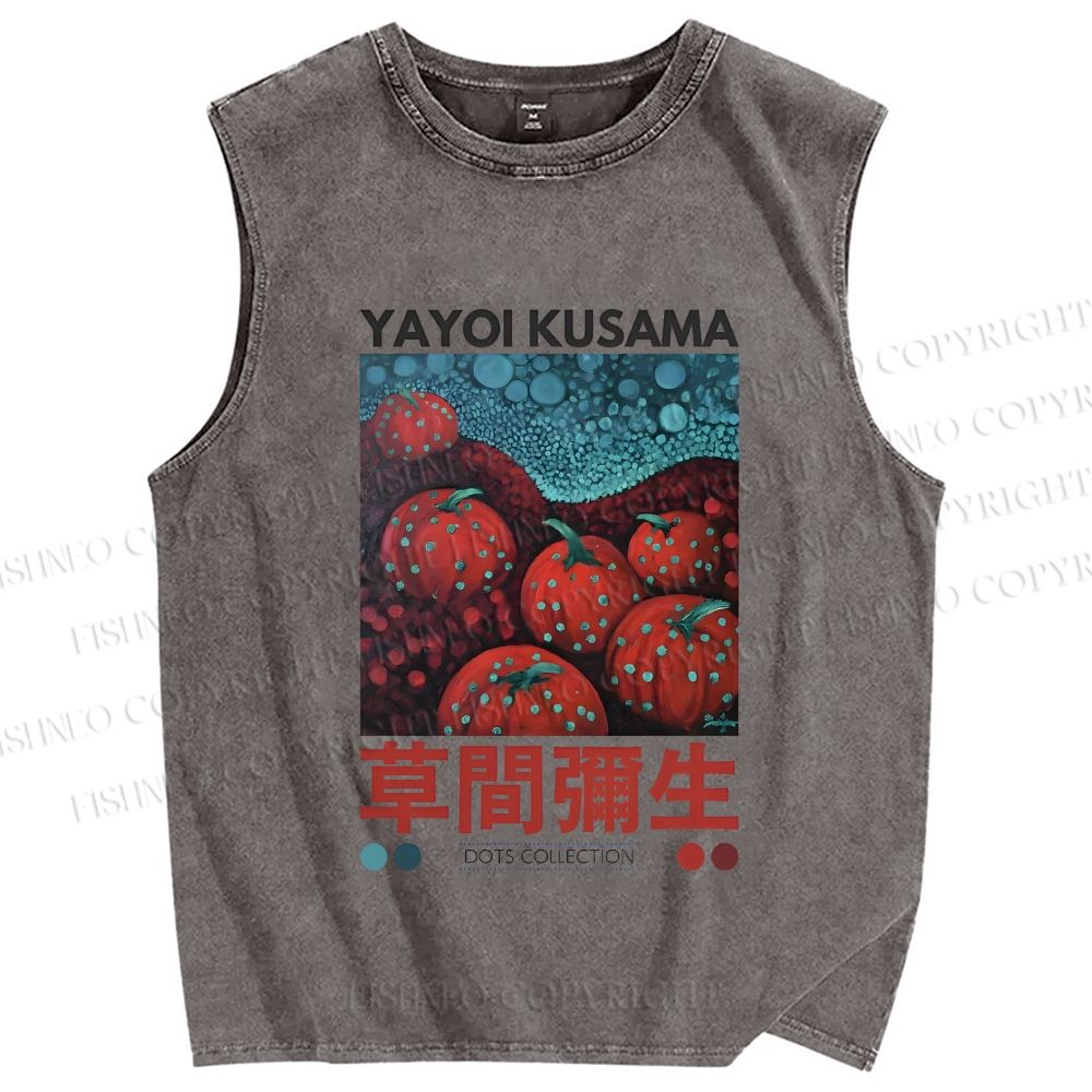 Unisex Yayoi Kusama Dots Pumpkin Printed Washed Tank Top