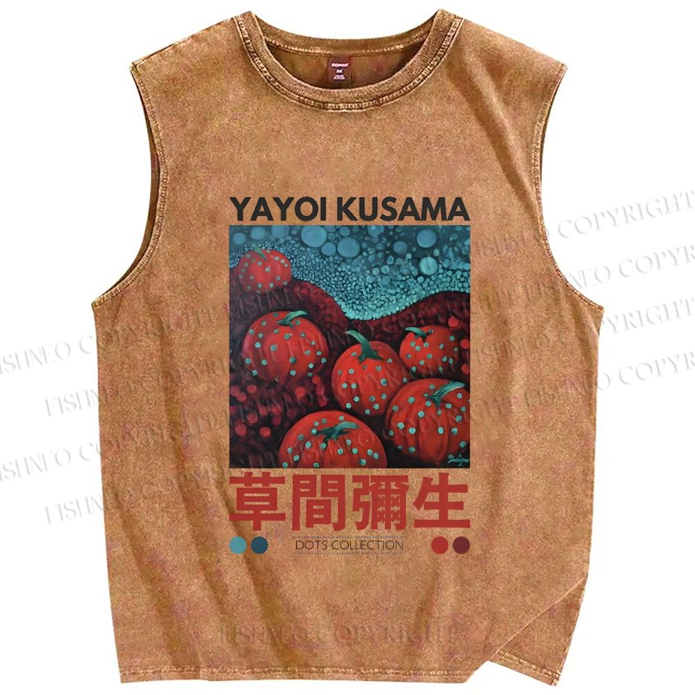 Unisex Yayoi Kusama Dots Pumpkin Printed Washed Tank Top