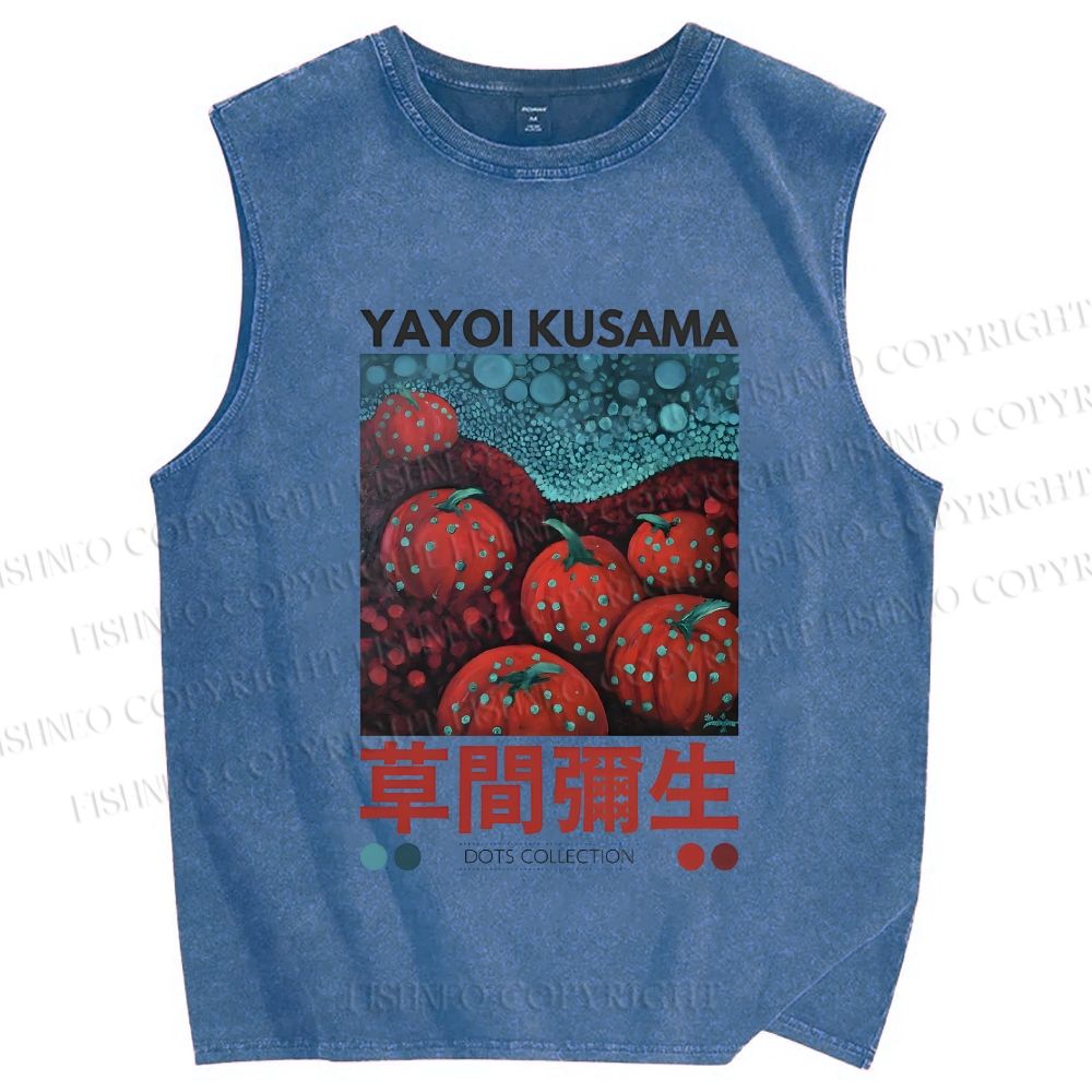 Unisex Yayoi Kusama Dots Pumpkin Printed Washed Tank Top