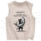 Unisex Cat Claims Fish Saving Meme Printed Washed Tank Top