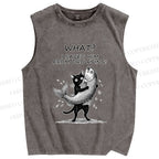 Unisex Cat Claims Fish Saving Meme Printed Washed Tank Top