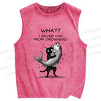 Unisex Cat Claims Fish Saving Meme Printed Washed Tank Top