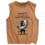 Unisex Cat Claims Fish Saving Meme Printed Washed Tank Top