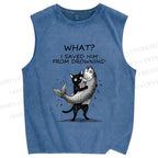 Unisex Cat Claims Fish Saving Meme Printed Washed Tank Top