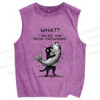 Unisex Cat Claims Fish Saving Meme Printed Washed Tank Top