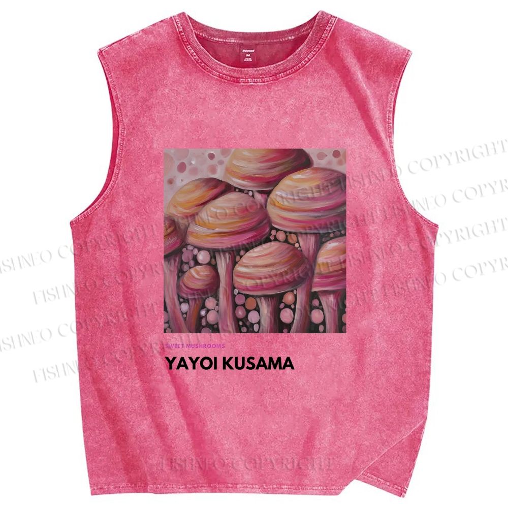 Unisex Yayoi Kusama Sweet Mushroom Printed Washed Tank Top