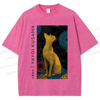 Unisex Yayoi Kusama Cat Printed Washed Tee