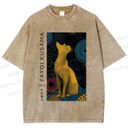 Unisex Yayoi Kusama Cat Printed Washed Tee